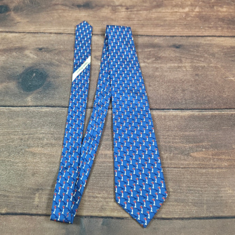 Salvatore Ferragamo Silk Necktie Mens OS Blue Good Golfer Sports Italy